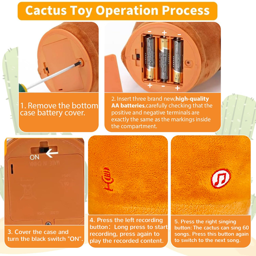 MILEGI Dancing Talking Cactus Toy - Interactive Plush with Recording, Mimicking, LED Lights for Babies and Toddlers