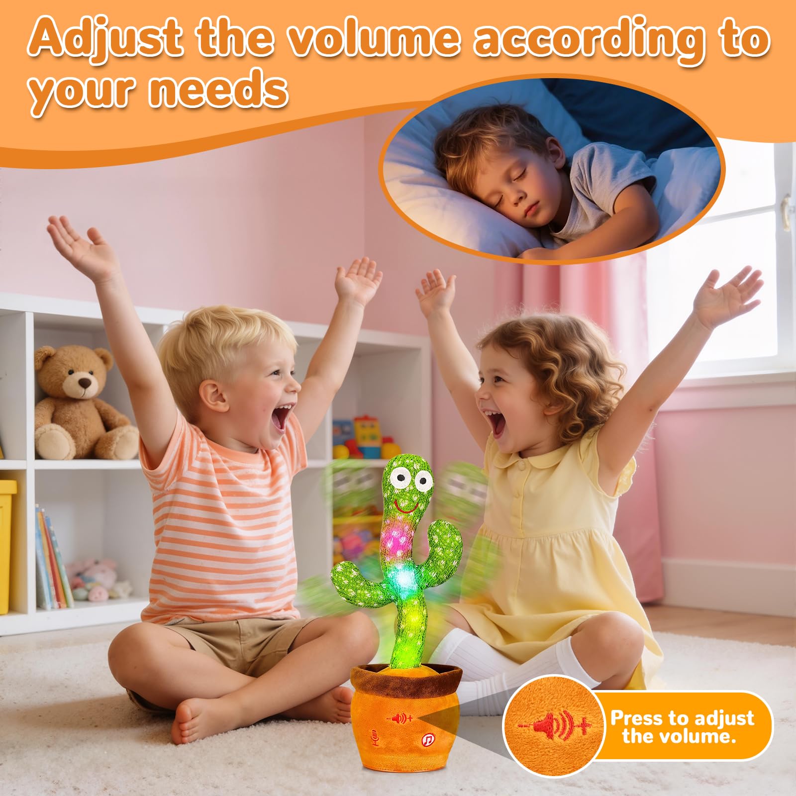 MILEGI Dancing Talking Cactus Toy - Interactive Plush with Recording, Mimicking, LED Lights for Babies and Toddlers