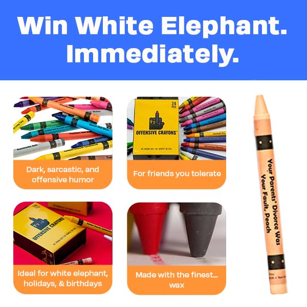 MilkToast Brands Offensive Crayons Original Edition – 24 Adult Crayons with Sarcastic Sayings, Dark Humor Gag Gift
