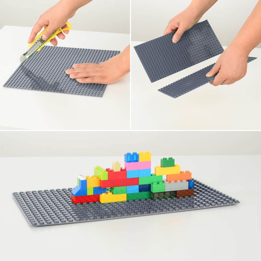 MIMAX Peel-and-Stick Baseplates - 4 Pack, 10x10 inch, Dark Gray - Self-Adhesive Building Brick Plates Compatible with All Major Brands