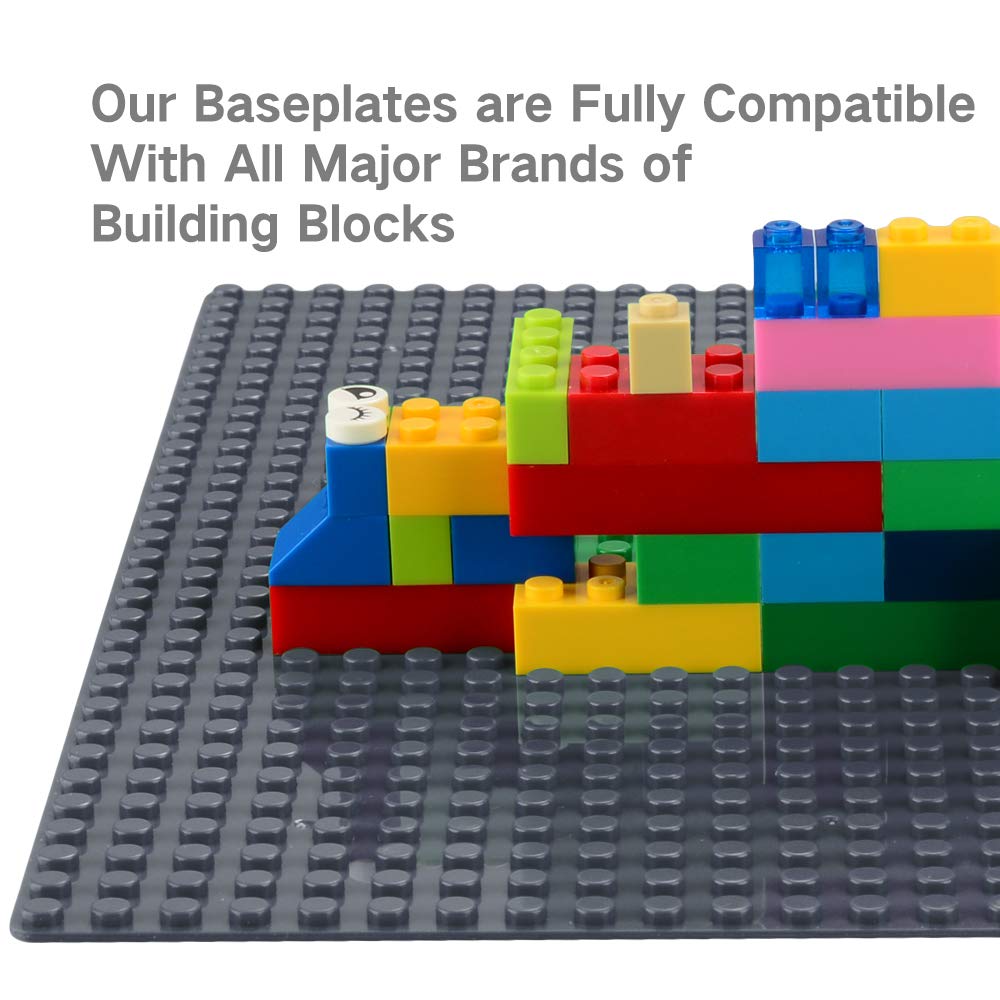MIMAX Peel-and-Stick Baseplates - 4 Pack, 10x10 inch, Dark Gray - Self-Adhesive Building Brick Plates Compatible with All Major Brands