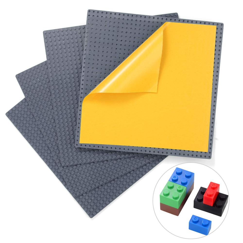 MIMAX Peel-and-Stick Baseplates - 4 Pack, 10x10 inch, Dark Gray - Self-Adhesive Building Brick Plates Compatible with All Major Brands