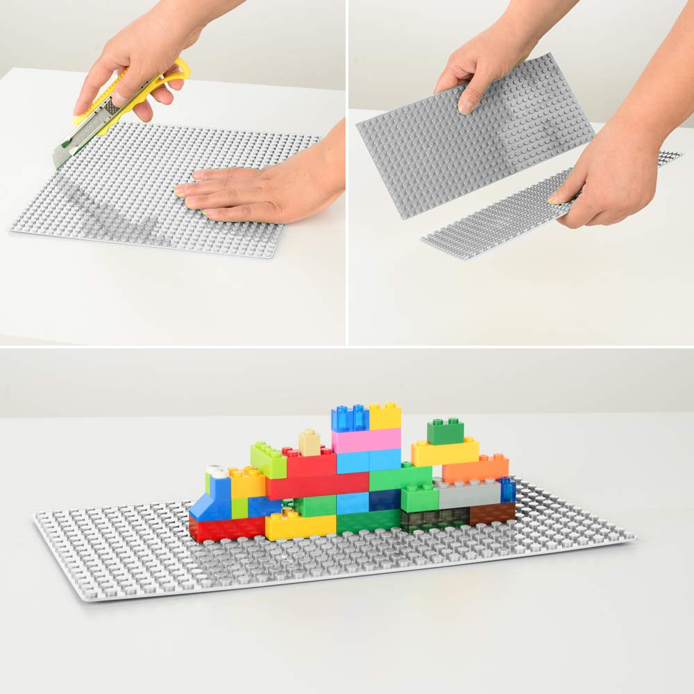 MIMAX Peel-and-Stick Baseplates – 4 Pack, 10x10 inch Light Gray Self-Adhesive Building Brick Plates