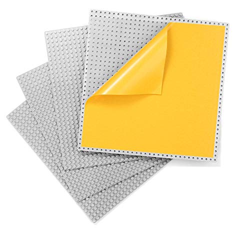 MIMAX Peel-and-Stick Baseplates – 4 Pack, 10x10 inch Light Gray Self-Adhesive Building Brick Plates