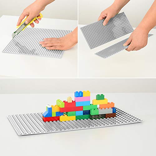 MIMAX Peel-and-Stick Baseplates – 4 Pack, 10x10 inch Light Gray Self-Adhesive Building Brick Plates