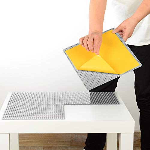 MIMAX Peel-and-Stick Baseplates – 4 Pack, 10x10 inch Light Gray Self-Adhesive Building Brick Plates