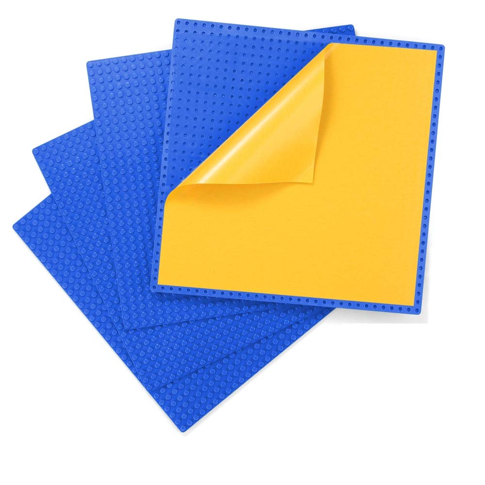 MIMAX Peel-and-Stick Baseplates 4-Pack – Self-Adhesive 10x10 Building Brick Plates, Blue, Compatible with Major Brands