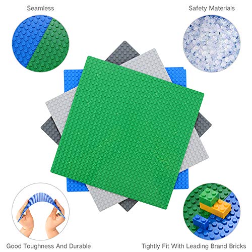 MIMAX Peel-and-Stick Baseplates 4-Pack – Self-Adhesive 10x10 Building Brick Plates, Blue, Compatible with Major Brands