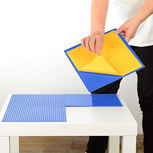MIMAX Peel-and-Stick Baseplates 4-Pack – Self-Adhesive 10x10 Building Brick Plates, Blue, Compatible with Major Brands