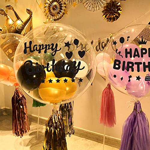 Mimeile 12-Piece Gold & Black Happy Birthday Balloon Stickers – Self-Adhesive PVC Decals for 18-36 Inch Balloons, Walls, and Gift Boxes