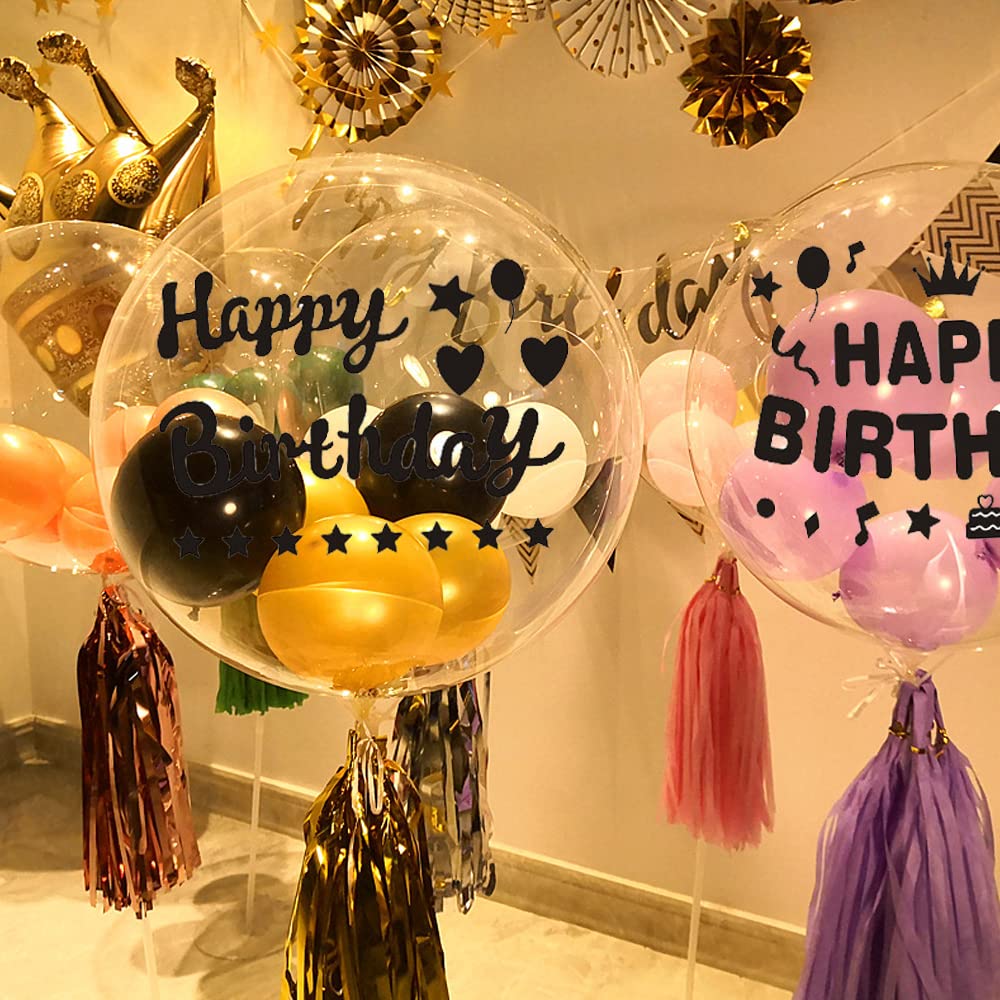 Mimeile 12-Piece Gold & Black Happy Birthday Balloon Stickers – Self-Adhesive PVC Decals for 18-36 Inch Balloons, Walls, and Gift Boxes