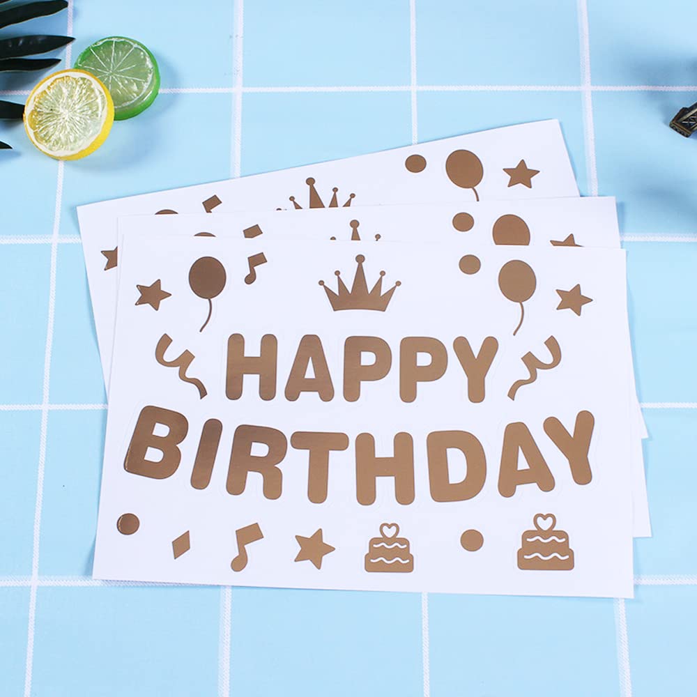 Mimeile 12-Piece Gold & Black Happy Birthday Balloon Stickers – Self-Adhesive PVC Decals for 18-36 Inch Balloons, Walls, and Gift Boxes