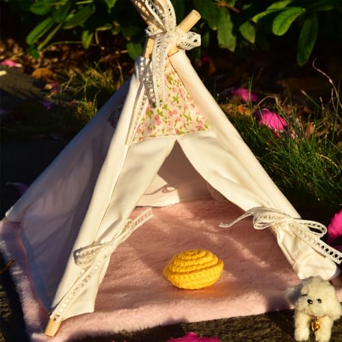 Minamzee 1:12 Dollhouse Camping Bed Tent with Carpet - Mini Pink Lace Tent for Dollhouse Furniture (White)