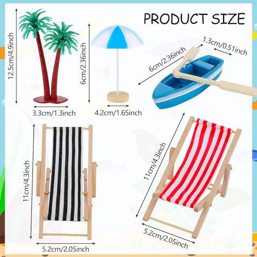 Minatee 25-Piece Beach Miniature Dollhouse Decoration Set – Palm Trees, Umbrellas, Chairs, and More for DIY Gardens and Sandboxes (Red/Black)