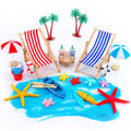 Minatee 25-Piece Beach Miniature Dollhouse Set with Palm Tree, Umbrella, and Surfboard