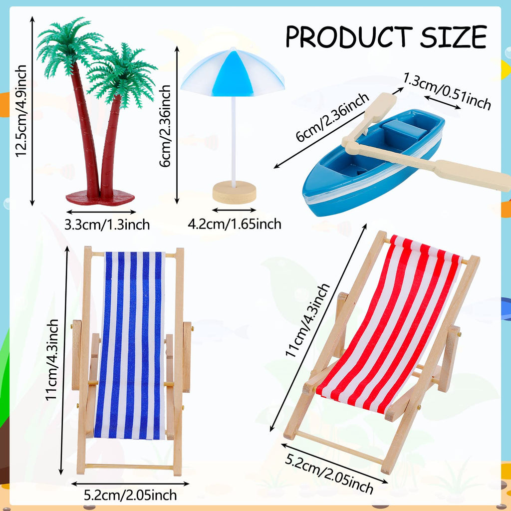 Minatee 25-Piece Beach Miniature Dollhouse Set with Palm Tree, Umbrella, and Surfboard