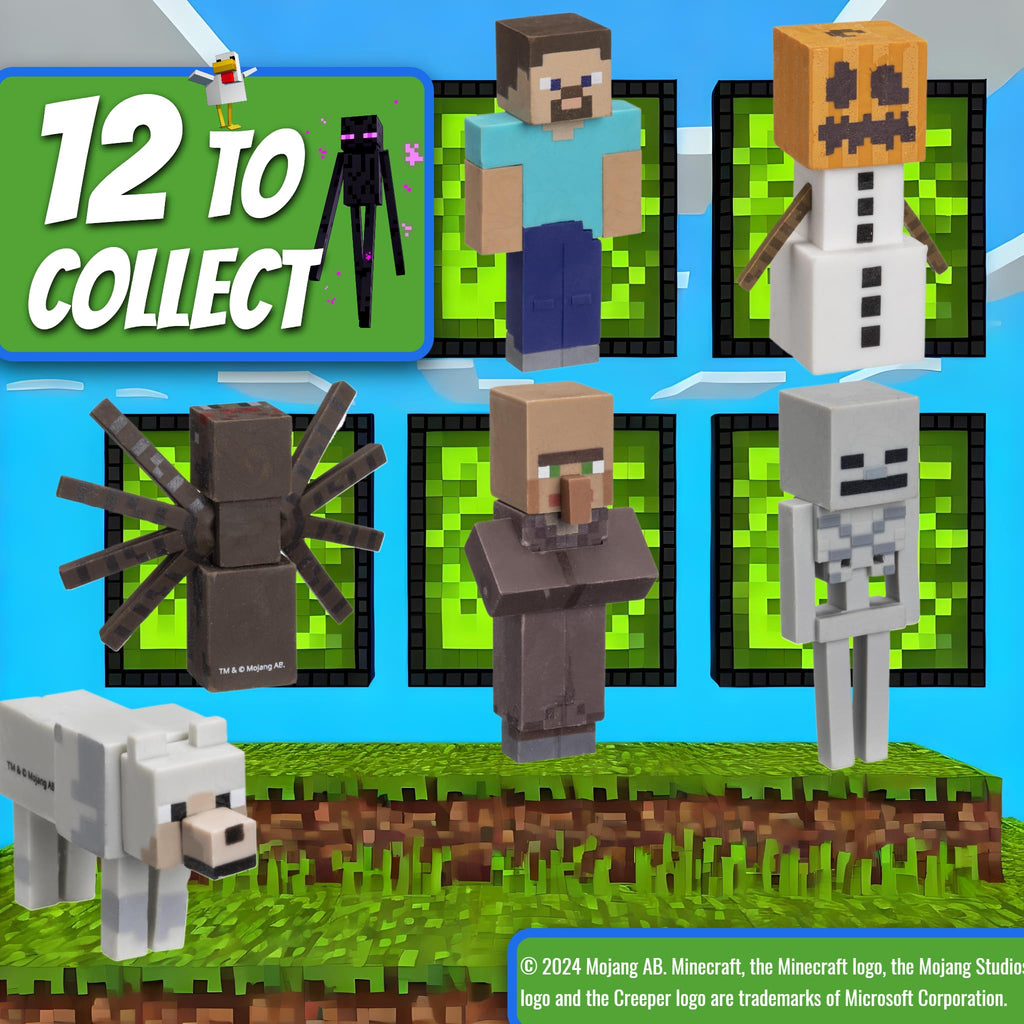 Mine Craft 3D Eraser Collector Set - 6-Pack with 12 Iconic Characters (Steve, Creeper, Alex) Officially Licensed