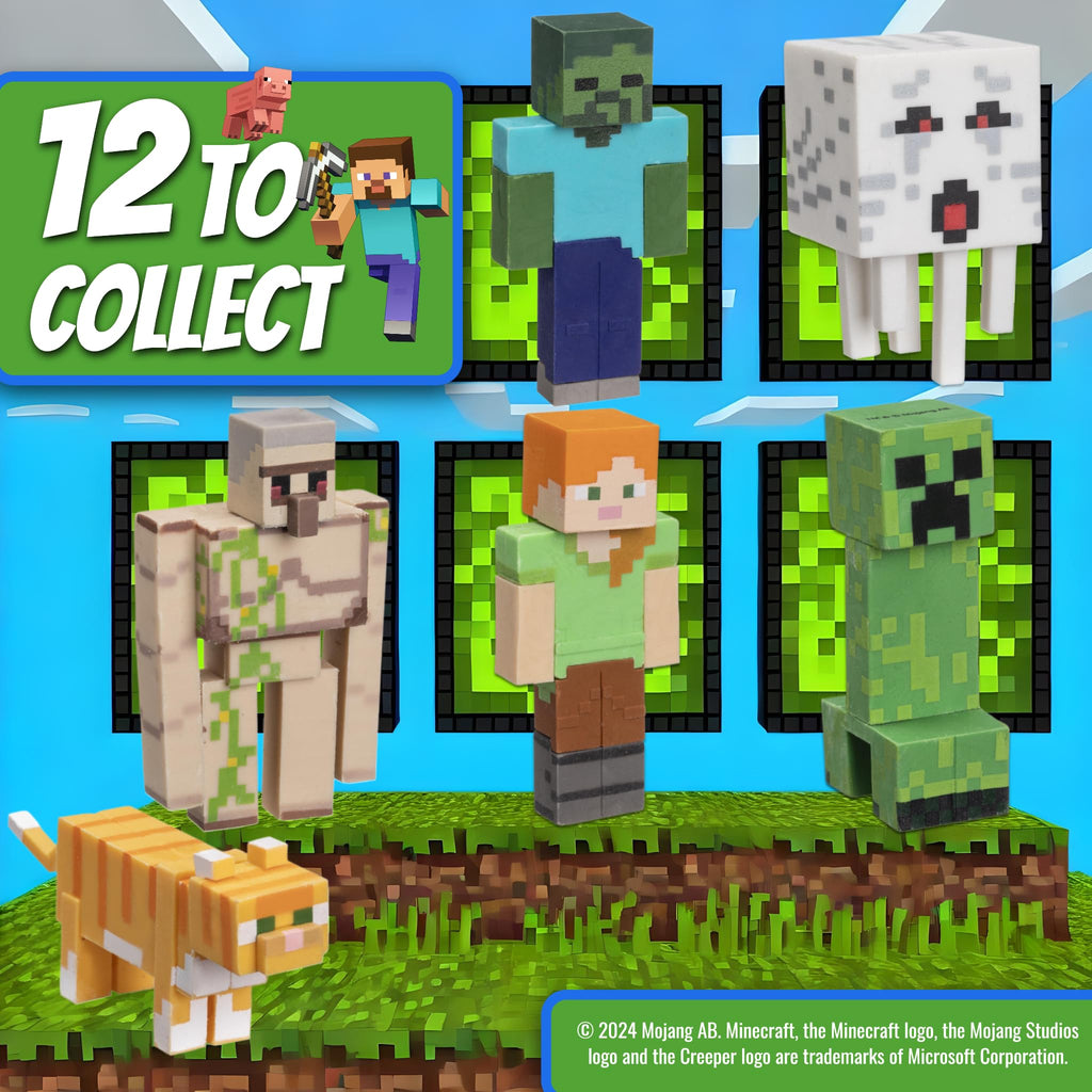 Mine Craft 3D Eraser Collector Set - 6-Pack with 12 Iconic Characters (Steve, Creeper, Alex) Officially Licensed