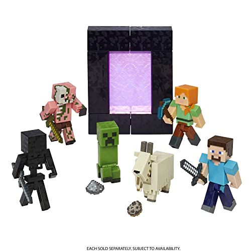Minecraft Steve 3.25-Inch Action Figure by Mattel – Includes Portal Piece and Accessory, Poseable Joints, Gift for Fans Ages 6+