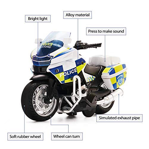 MING YING 66 Police Motorcycle Toy – Pull-Back with Sound & Light, White, for Ages 3-9