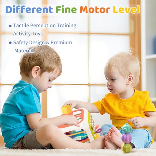MINGKIDS 7-in-1 Montessori Activity Cube - Shape Sorter & Sensory Toy for Toddlers 1-3