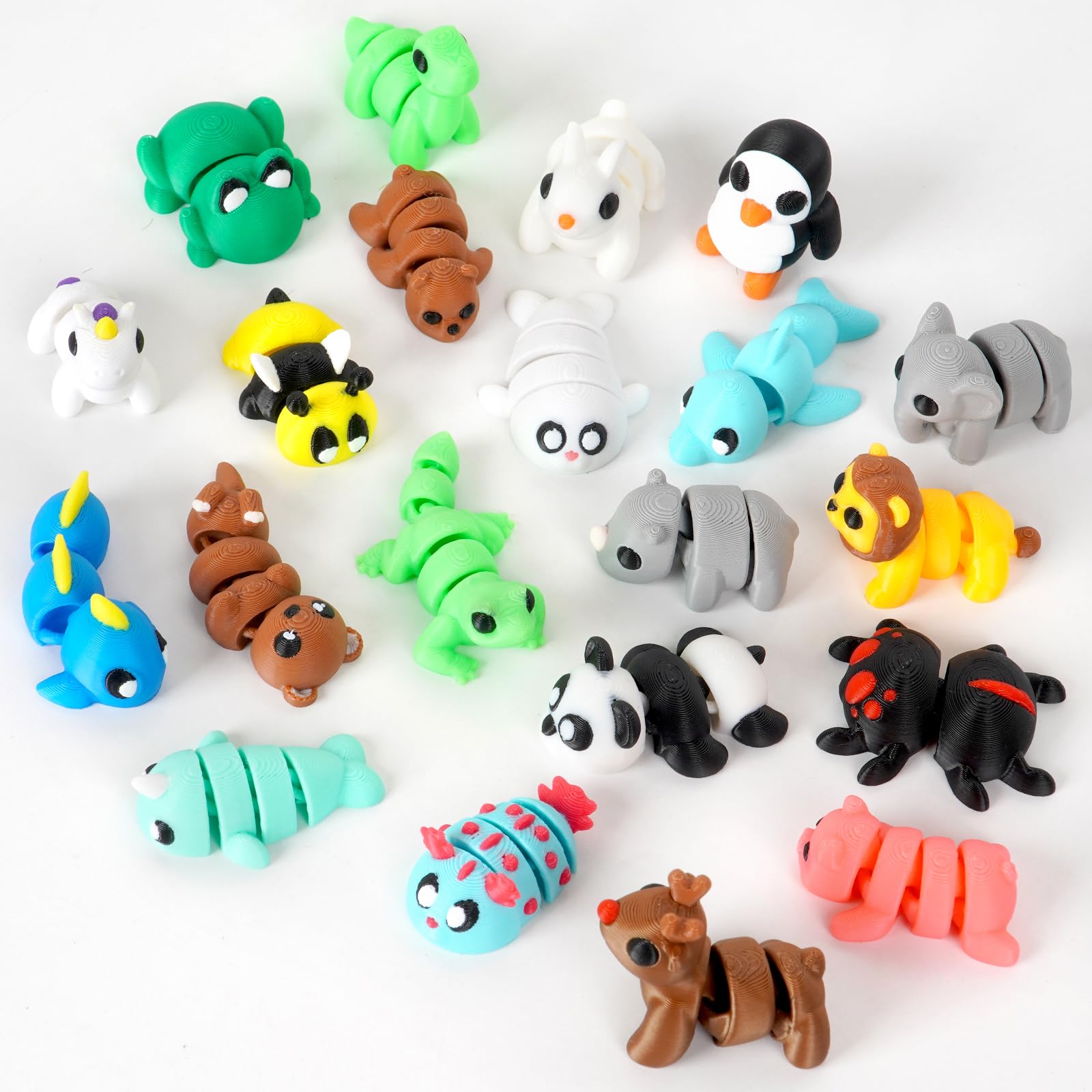 Mini 3D Printed Animals Set – 21-Piece Articulated Pocket Pets Fidget Toys, Flexible Tiny Animal Figurines for Desk Decoration, Easter Basket Stuffers & Gifts