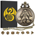 Mini DND Dice Set in Bronze Pocket Watch Case - 7 Polyhedral Metal Dice with Gift Box