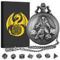 Mini DND Dice Set in Pocket Watch Case - 7 Polyhedral Metal Dice, Dark Silver