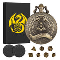 Mini DND Dice Set Steampunk Rogue Pocket Watch Case – 7 Polyhedral Metal Dice with Gift Box