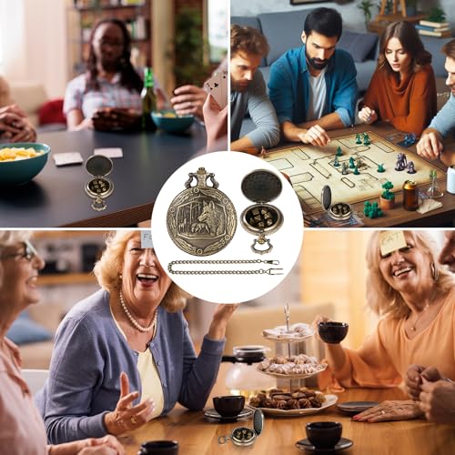 Mini DND Dice Set with Steampunk Wolf Pocket Watch Case – 7 Polyhedral Metal Dice
