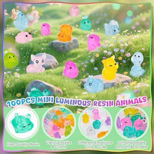 Mini Glow in the Dark Resin Animal Blind Bag – 50-Pack Mystery Figures for DIY Fairy Garden Decor