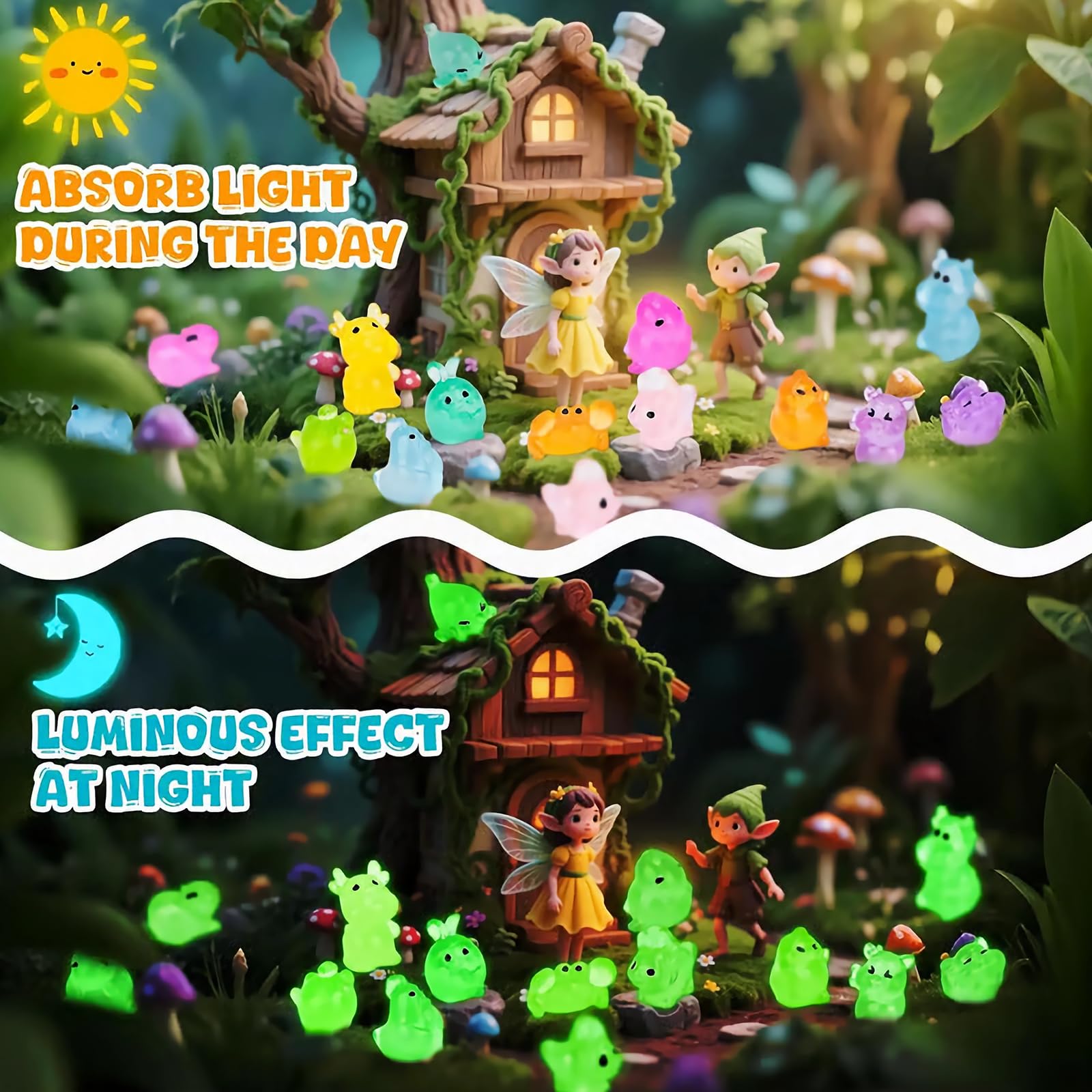 Mini Glow in the Dark Resin Animal Blind Bag – 50-Pack Mystery Figures for DIY Fairy Garden Decor