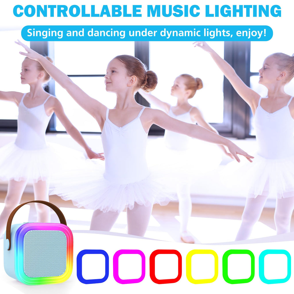 Mini Karaoke Machine for Kids & Adults - Portable Bluetooth Speaker with 2 Wireless Microphones, Blue, Voice Change Effects, LED Lights, 8-Hour Battery, Birthday Gift for Girls Ages 4-12+