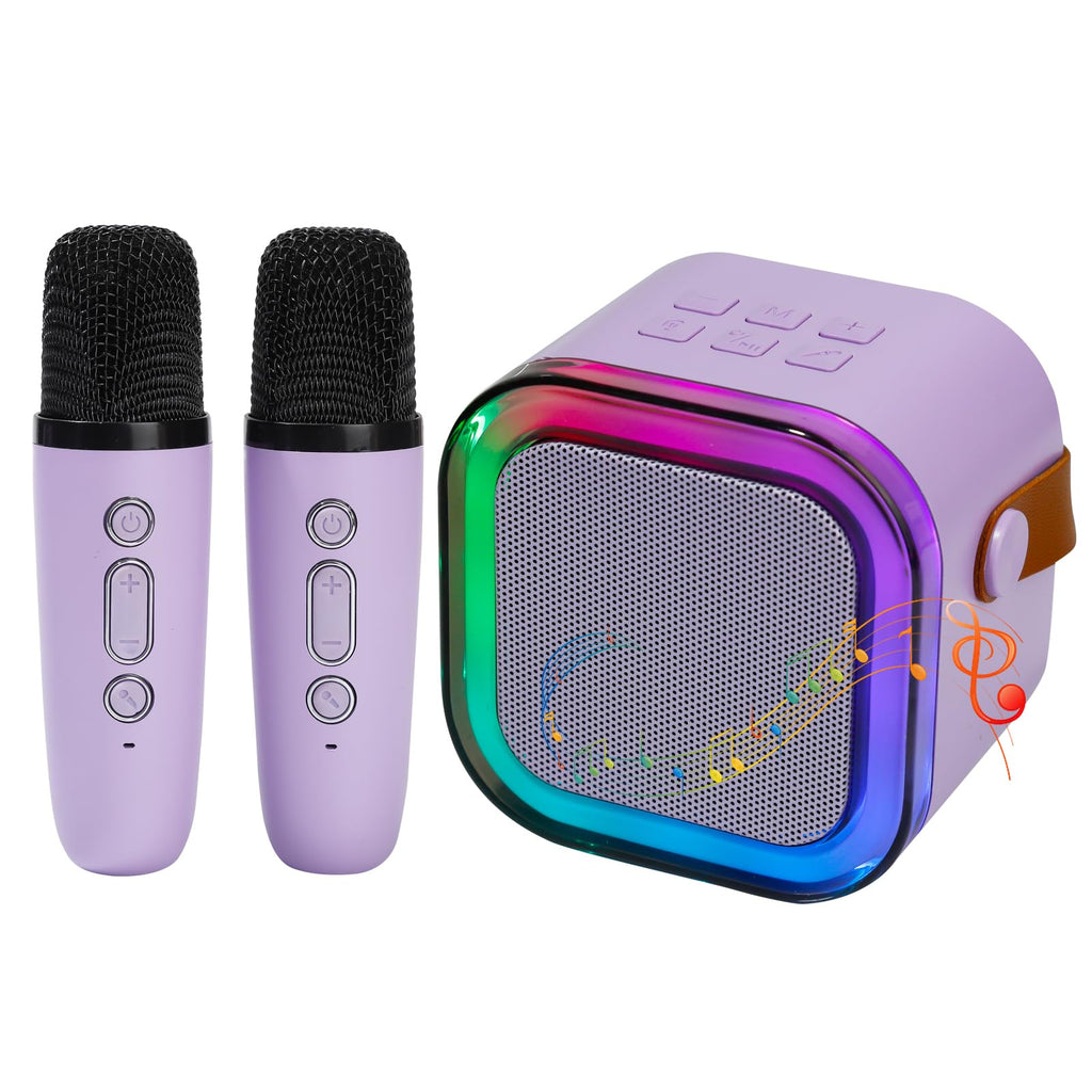 Mini Karaoke Machine for Kids with 2 Wireless Mics and 5 Voice Effects, Purple