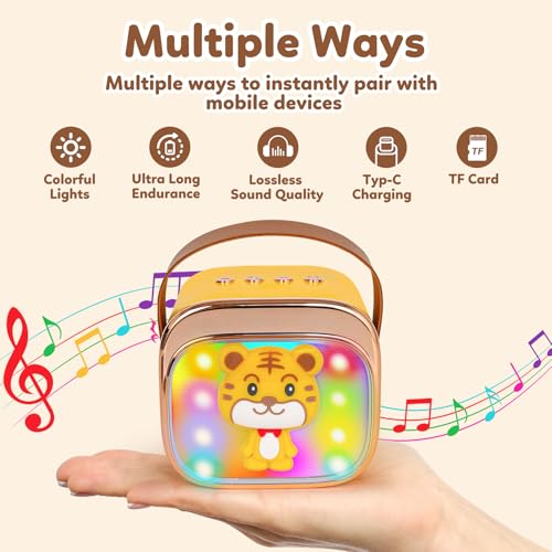 Mini Karaoke Machine for Kids with 2 Wireless Mics, Bluetooth 5.4, Voice Changer, LED Lights - CZTCDP