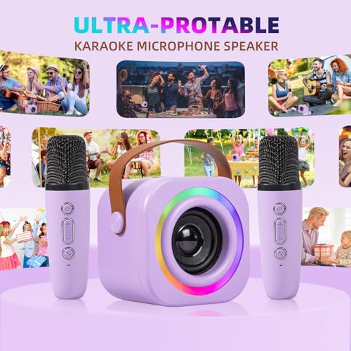 Mini Karaoke Machine for Kids with 2 Wireless Mics, Purple - Safe, Portable, Rechargeable | EGivwcvic