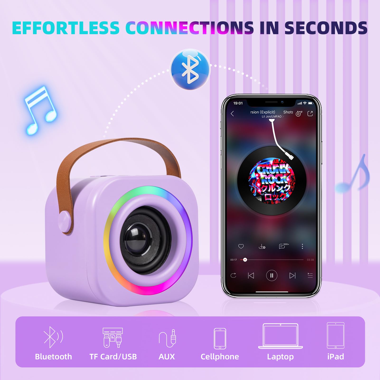 Mini Karaoke Machine for Kids with 2 Wireless Mics, Purple - Safe, Portable, Rechargeable | EGivwcvic