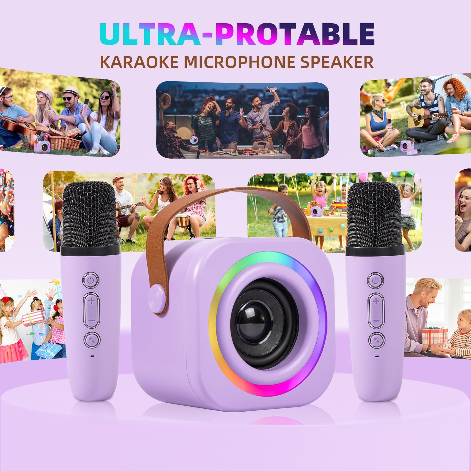 Mini Karaoke Machine for Kids with 2 Wireless Mics, Purple - Safe, Portable, Rechargeable | EGivwcvic