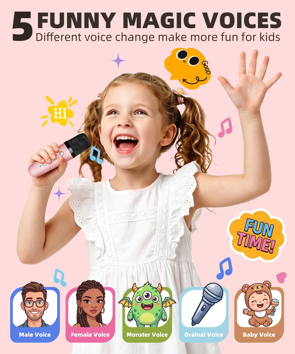 Mini Karaoke Machine Speaker for Kids & Adults – Portable Bluetooth 5.3 with One Wireless Microphone, Colorful Lights, Voice Effects, Pink (1 Mic)