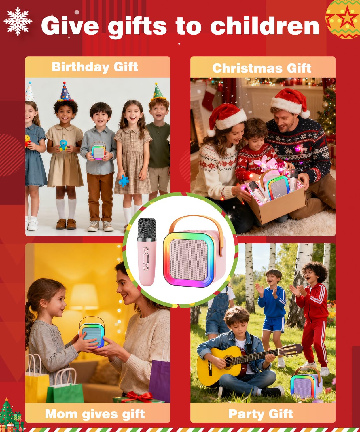 Mini Karaoke Machine Speaker for Kids & Adults – Portable Bluetooth 5.3 with One Wireless Microphone, Colorful Lights, Voice Effects, Pink (1 Mic)