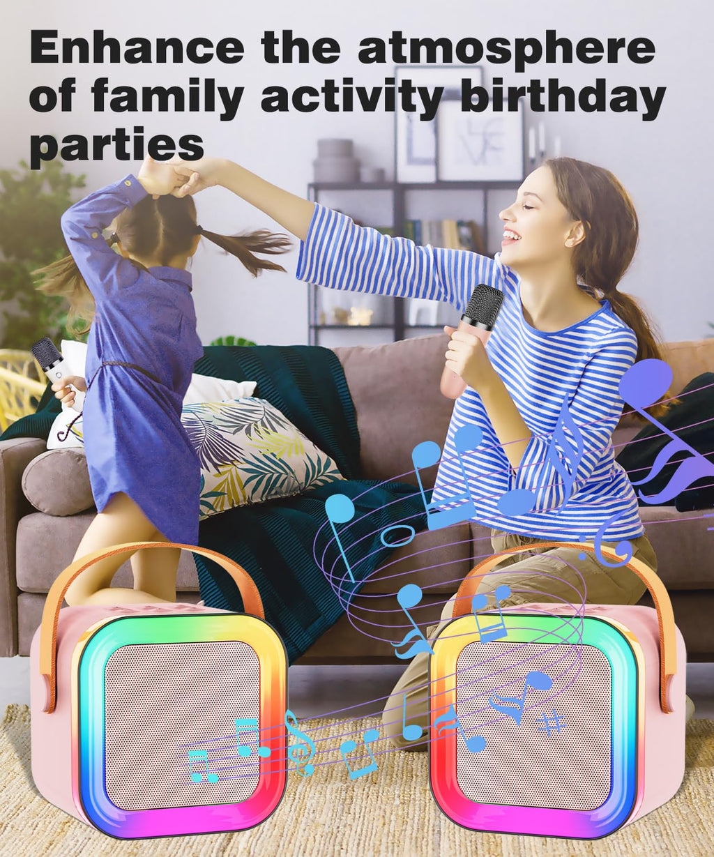 Mini Karaoke Machine Speaker for Kids & Adults – Portable Bluetooth 5.3 with One Wireless Microphone, Colorful Lights, Voice Effects, Pink (1 Mic)