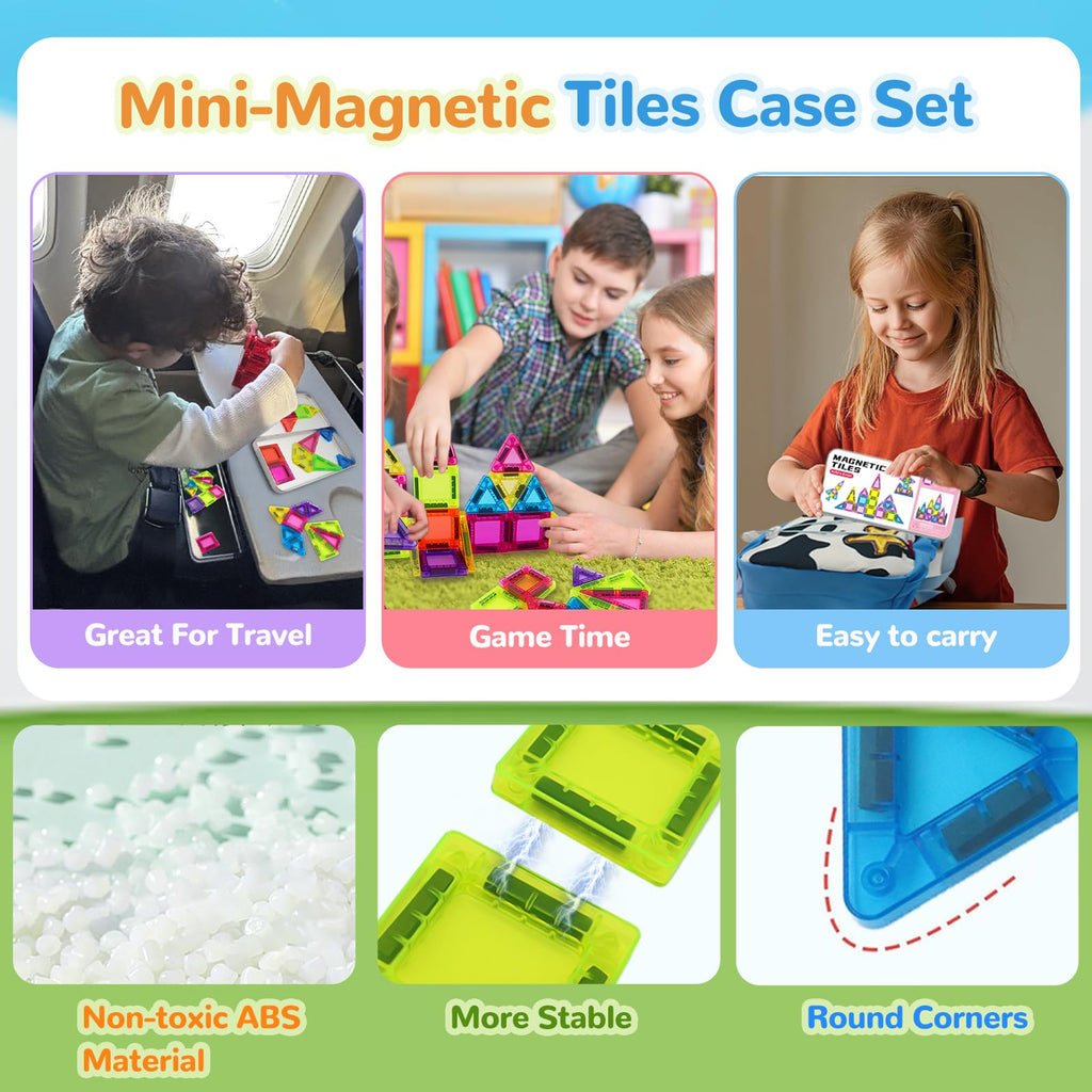 Mini Magnetic Building Blocks Travel Set – 42-Piece Portable Toy with Iron Box, Stimulates Creativity for On-the-Go Play (Air, Car, Train)