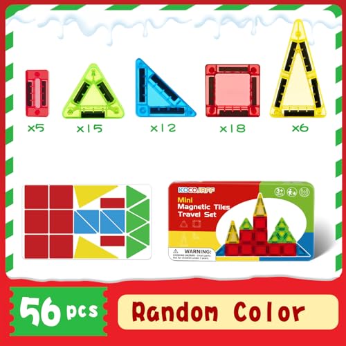 Mini Magnetic Tiles Travel Set – 56-Piece STEM Toy with Metal Storage Box, Gift for Kids Ages 3-12