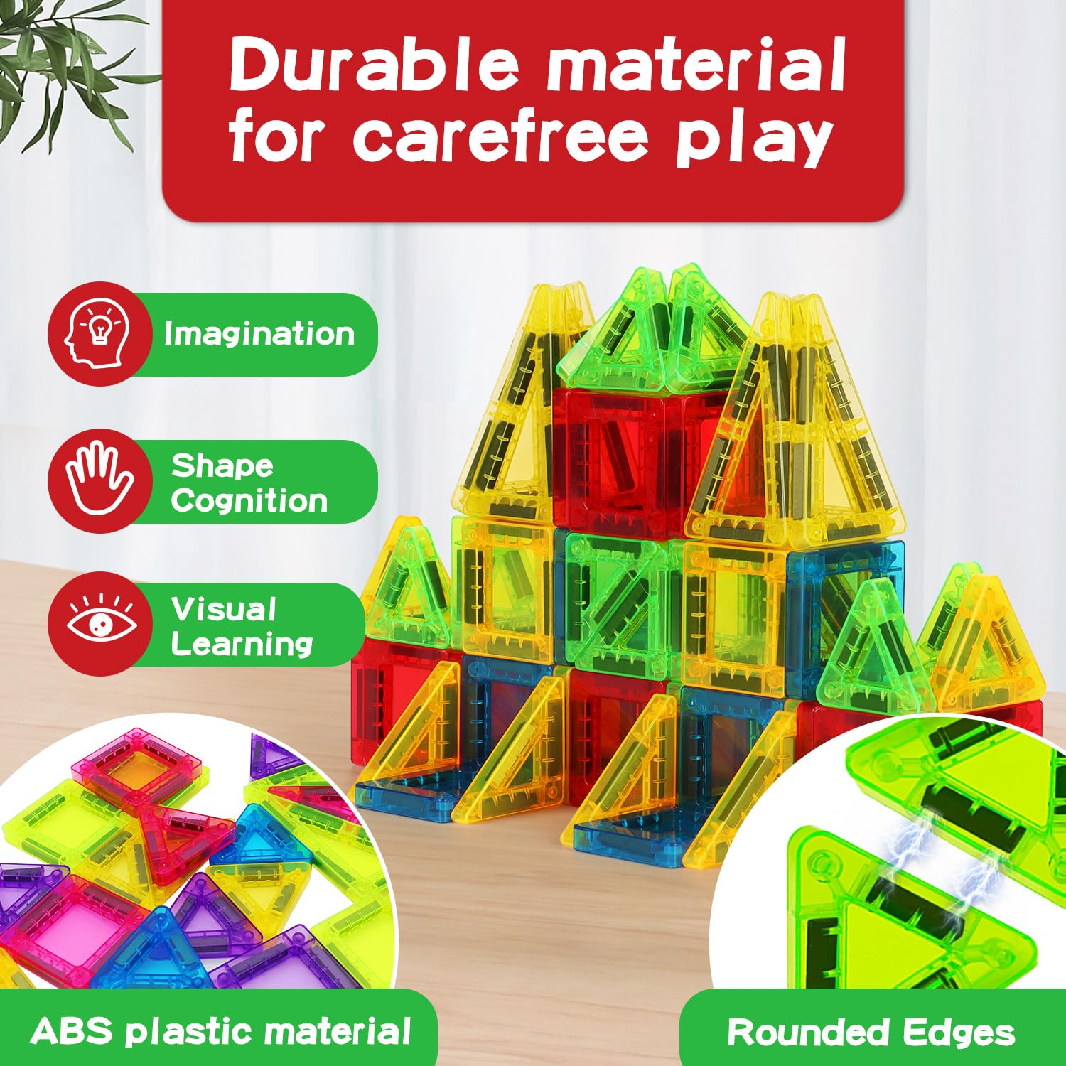 Mini Magnetic Tiles Travel Set – 56-Piece STEM Toy with Metal Storage Box, Gift for Kids Ages 3-12