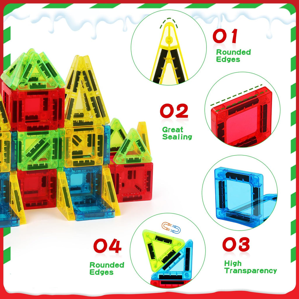 Mini Magnetic Tiles Travel Set – 56-Piece STEM Toy with Metal Storage Box, Gift for Kids Ages 3-12