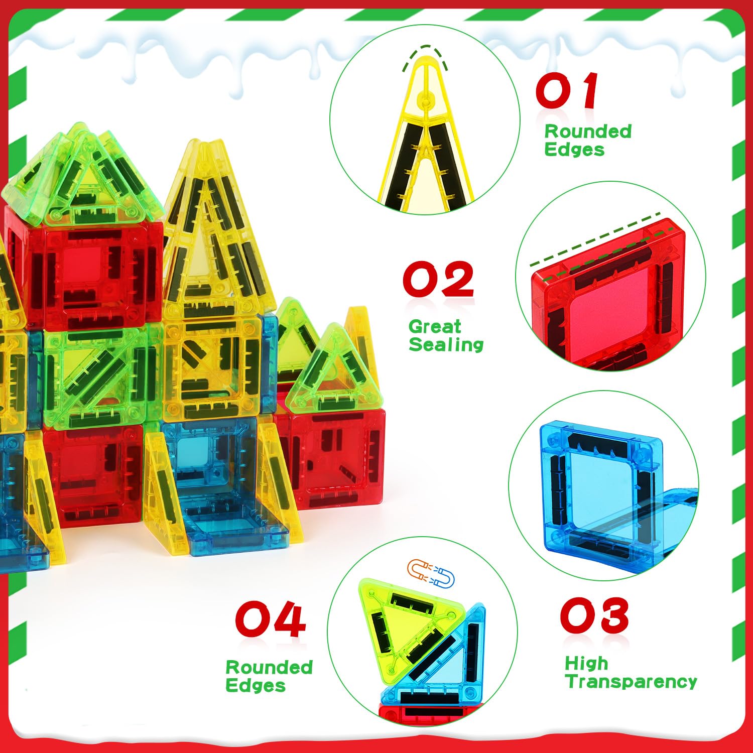 Mini Magnetic Tiles Travel Set – 56-Piece STEM Toy with Metal Storage Box, Gift for Kids Ages 3-12