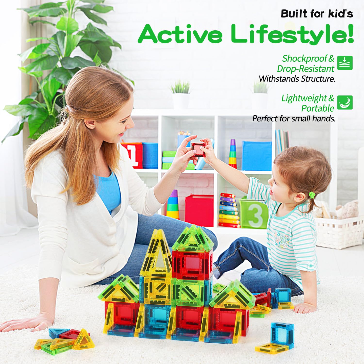Mini Magnetic Tiles Travel Set – 56-Piece STEM Toy with Metal Storage Box, Gift for Kids Ages 3-12