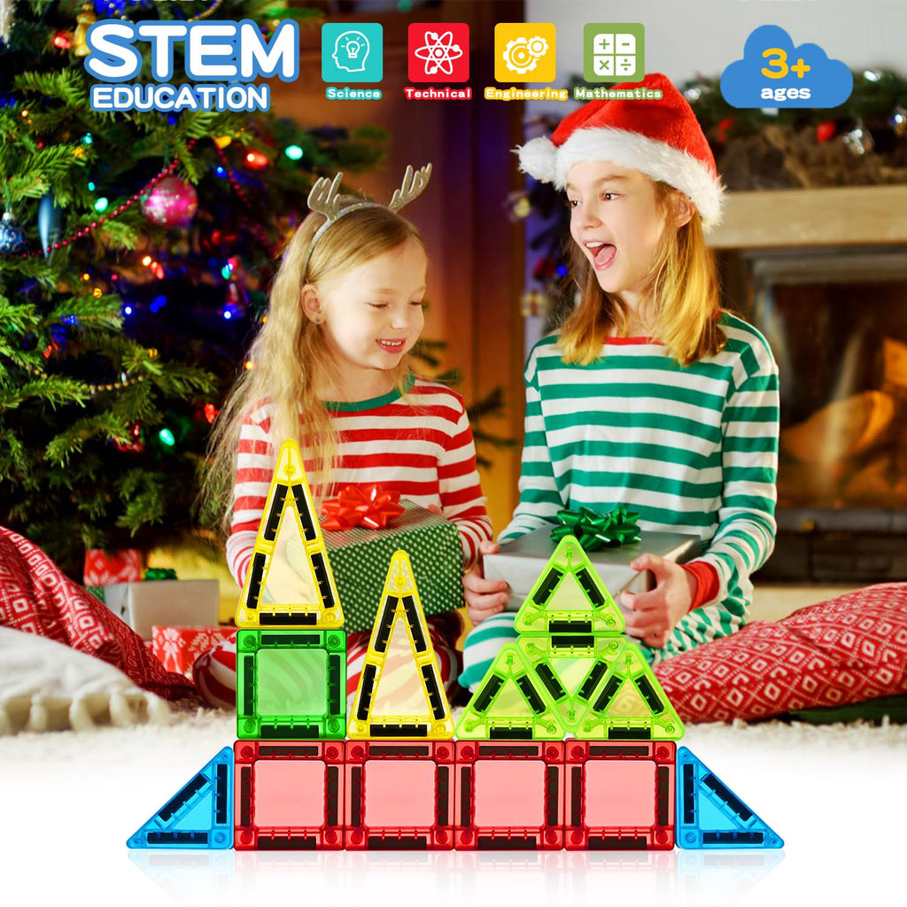 Mini Magnetic Tiles Travel Set – 56-Piece STEM Toy with Metal Storage Box, Gift for Kids Ages 3-12