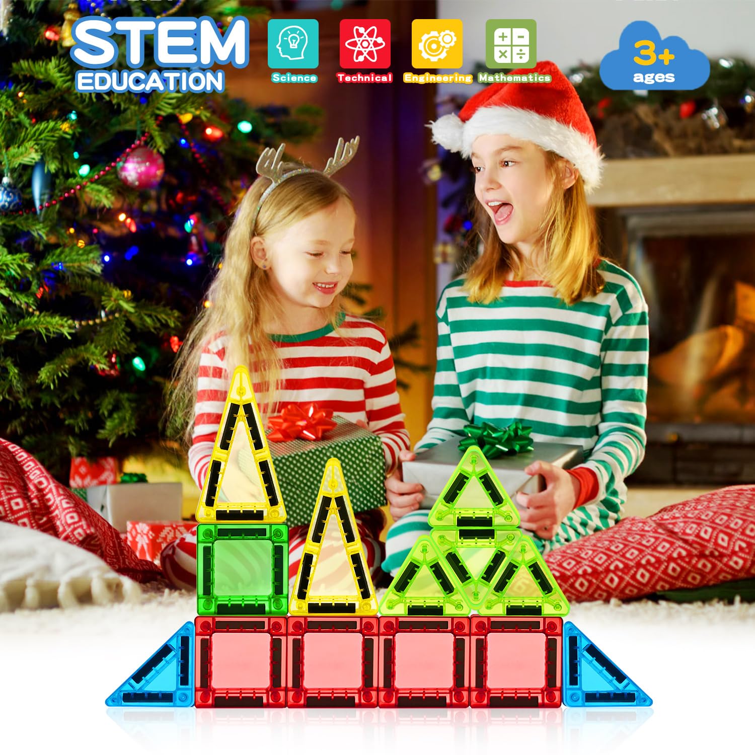Mini Magnetic Tiles Travel Set – 56-Piece STEM Toy with Metal Storage Box, Gift for Kids Ages 3-12