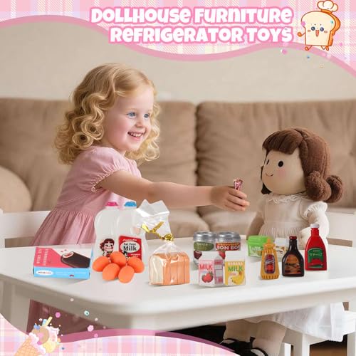 Mini Refrigerator Toy with 41+ Food Accessories – Realistic Dollhouse Kitchen Playset for Kids